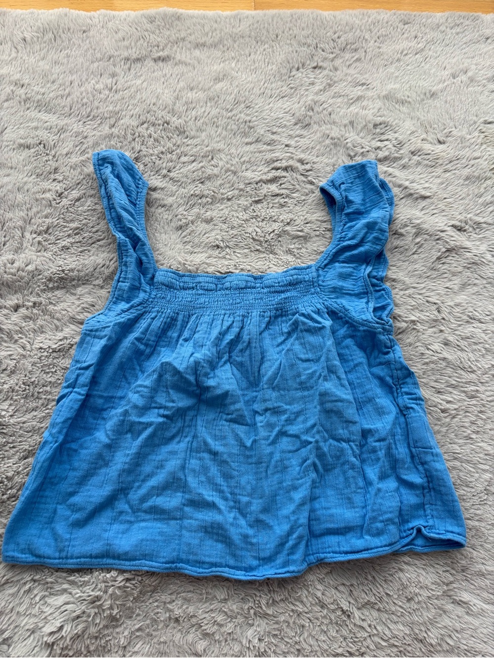 Blue Smocked Square-Neck Sleeveless Women's Top